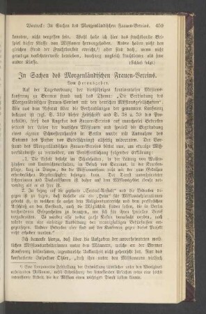 In Sachen des Morgenländischen Frauen-Vereins