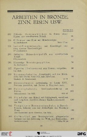 Arbeiten in Bronze, Zinn, Eisen usw. (Nr. 292-323)