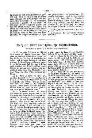Auch ein Wort über häusliche Schularbeiten
