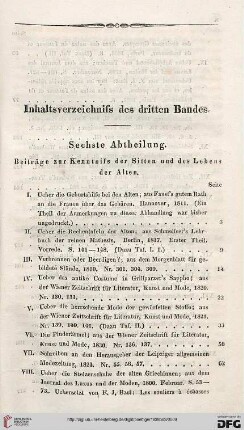 Inhaltsverzeichniss des dritten Bandes