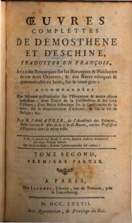 Oeuvres Complettes De Dêmosthene Et D'Eschine. 2,1