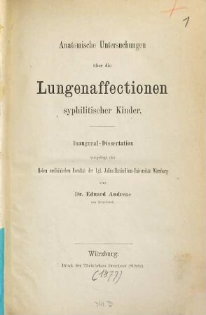 Anatomische Untersuchungen über die Lungenaffectionen syphilitischer Kinder : Inaug.-Diss.
