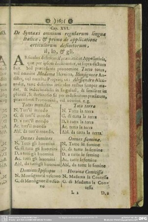 Cap. XVI. De Syntaxi omnium regularum linguae Italicae, & primo de applicatione articulorum definitorum, il, lo, & gli