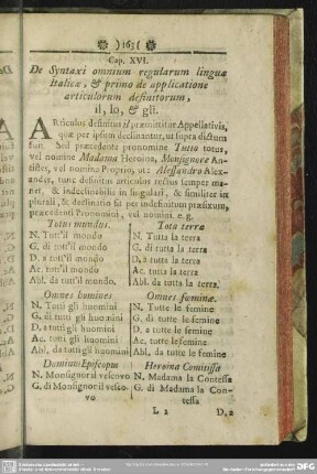 Cap. XVI. De Syntaxi omnium regularum linguae Italicae, & primo de applicatione articulorum definitorum, il, lo, & gli
