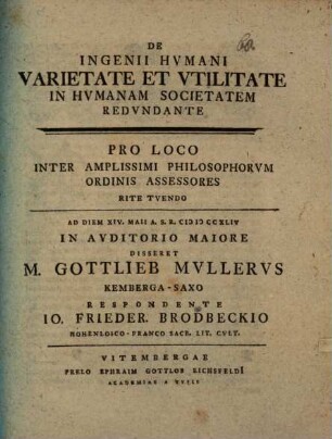 De ingenii humani varietate et utilitate in humanam societatem redundante
