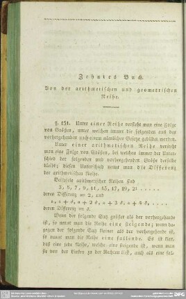 Zehntes Buch. Von der arithmetischen und geometrischen Reihe