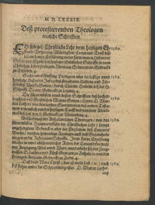 Deß protestierenden Theologen teutsche Schrifften.