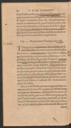 Cap. 2. De partitione Theologiae, deque fide.
