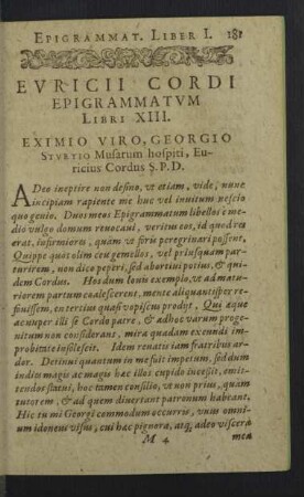 Euricii Cordi Epigrammatum Libri XIII.