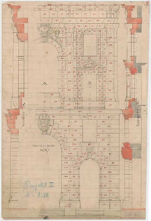 Thiersch, Friedrich von; München; Justizpalast - Mittelbau Nord (Ansicht); Schnitt