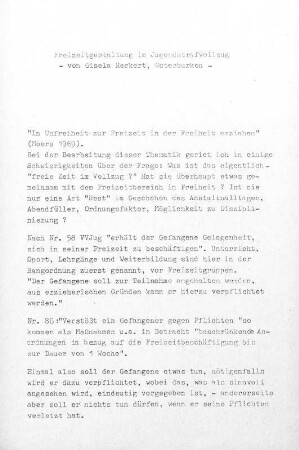 0d-22, Freizeitgestaltung im Jugendstrafvollzug