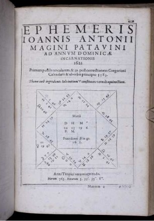 Ephemeris Joannis Antonii Magini Patavini Ad Annum Dominicae Incarnationis 1621