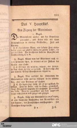 Das V. Hauptstück. Von Fügung der Mittelwörter