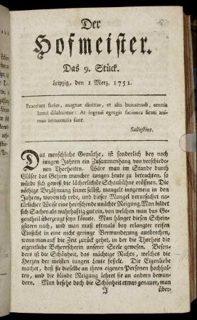 Das 9. Stück. Leipzig, den 1 Merz. 1751.