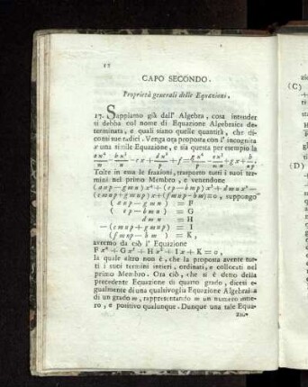 Capo Secondo. Proprietà generali delle Equazioni.