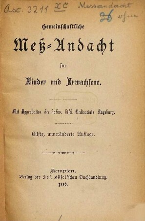 Gemeinschaftliche Meßandacht für Kinder und Erwachsene
