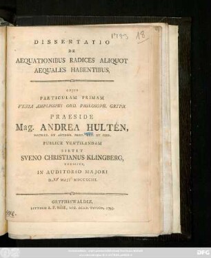 Part. 1: Dissertatio De Aequationibus Radices Aliquot Aequales Habentibus