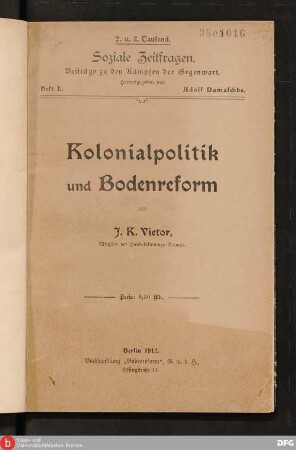 Kolonialpolitik und Bodenreform