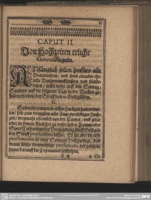 Caput II. Von Hochzeiten erliche General Reguln