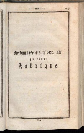 Rechnungsentwurf Nr. III. zu einer Fabrique.
