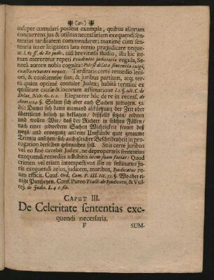 Caput III. De Celeritate sententias exequendi necessaria.