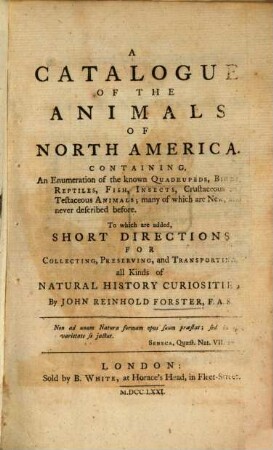 A catalogue of the animals of North America ... : to which are added short directions for collecting