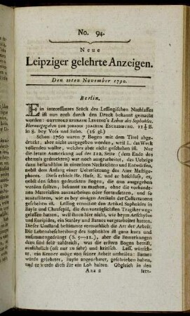 No. 94. Den 22ten November 1790.