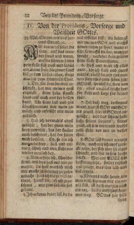 IV. Von der Providentz, Vorsorge und Weißheit Gottes
