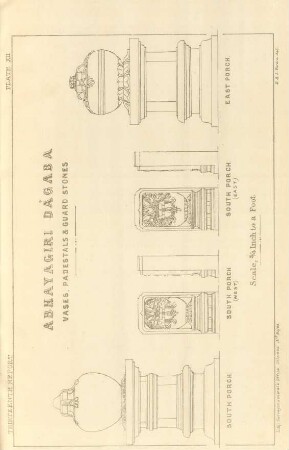 Plate XII. Abhayagiri Dágaba. Vases, padestals & guard stones. ...