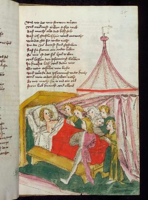 Die sechs Frauen und der Knabe am Bett der kranken Frau Liebe