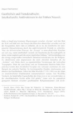 Gastfreiheit und Fremdenabwehr : interkulturelle Ambivalenzen in der Frühen Neuzeit
