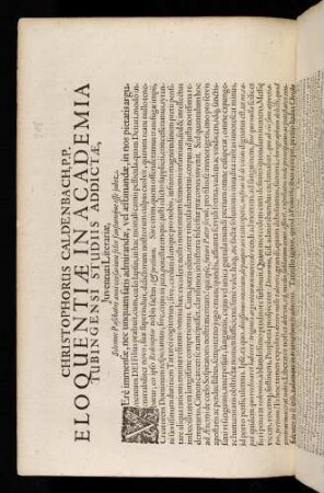 Christophorus Caldenbach, P. P. Eloquentiae In Academia Tubingensi Studiis Addictae, Juventuti Literariae, Solemne Paschatos anniversarium felix faustumq́ue esse jubet