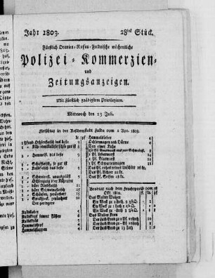 28tes Stück, Ausgabe vom 13. Juli 1803