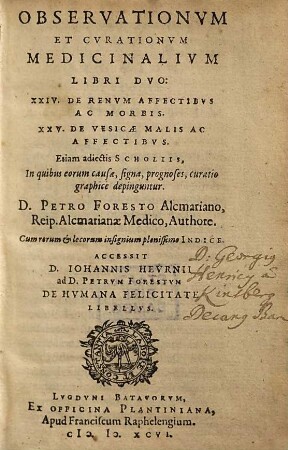 Observationum & curationum medicinalium liber ..., Liber 24/25. Observationum et curationum medicinalium libri duo