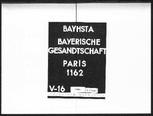 Inventar, Bücher- und Aktenverzeichnisse der Gesandtschaft