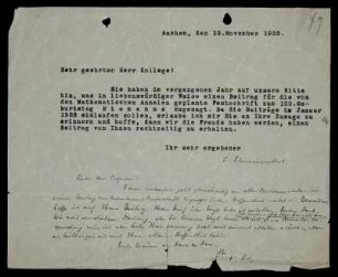 Nr. 49: Brief von Otto Blumenthal an David Hilbert, Aachen, 19.11.1925