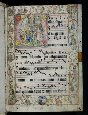 Initialzierseite: M(issus est gabriel angelus): Mairae Verkündigung, Leben Mariae, Leben Christi