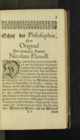 Schatz der Philosophiae, Oder Original Der verlangten Begierd.