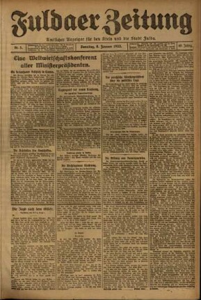 Erste Ausgabe vom Sonntag, den 08. Januar 1922.