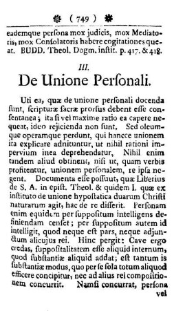III. De Unione Personali.