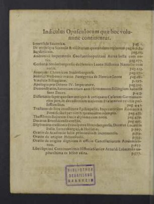Indiculus opusculorum quae hoc volumine continentur.
