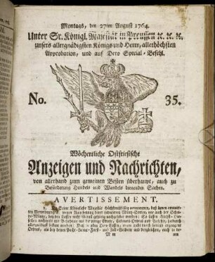 No. 35. Montags, den 27ten August 1764.