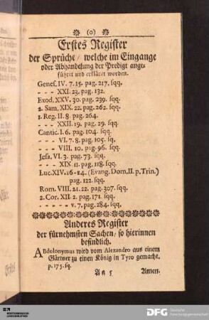 Anderes Register der fürnehmsten Sachen, so hierinnen befindlich.