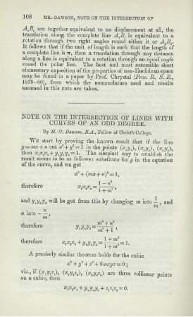 NOTE ON THE INTERSECTION OF LINES WITH CURVES OF AN ODD DEGREE.