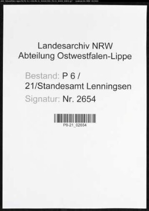Sterberegister Standesamt Lenningsen