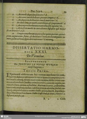 Dissertatio Harmonica XXXI. De Vermibus