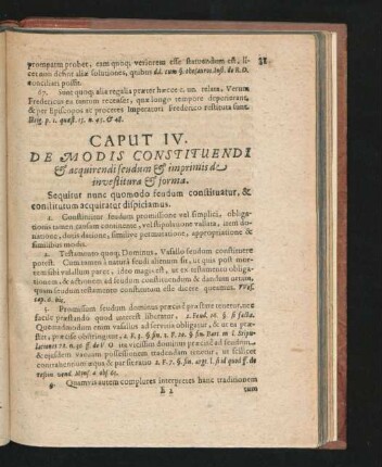 Caput IV. De Modis Constituendi & acquirendi feudum & imprimis de investitura & forma.