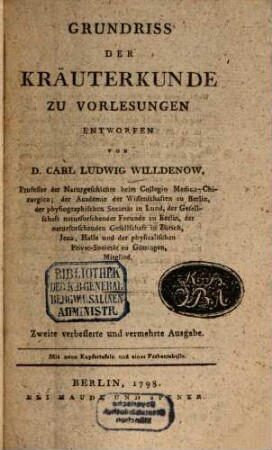 Grundriss Der Kräuterkunde : Zu Vorlesungen Entworfen