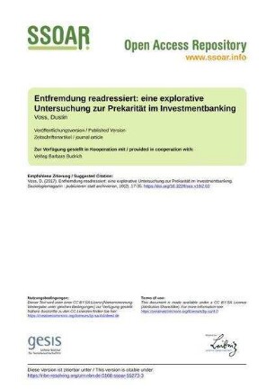 Entfremdung readressiert: eine explorative Untersuchung zur Prekarität im Investmentbanking