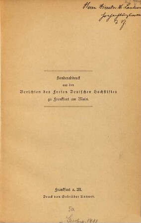 Jörg Glockendons Kunst Perspectiva : Von Moriz Sondheim. Sonderabdruck aus den Berichten des Freien Deutschen Hochstiftes Frankfurt a./M.